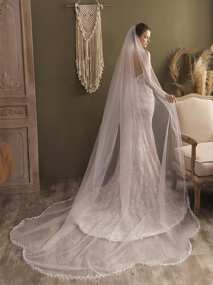 Long Cathedral and Chapel length Wedding Veil with Lace Edge EE883058