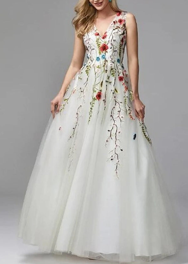 Boho Botanical Embroidery Lace Wedding Dress EN3041