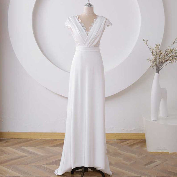 Maxi Boho Lace Crepe Wedding Dress with Open Back ET3061