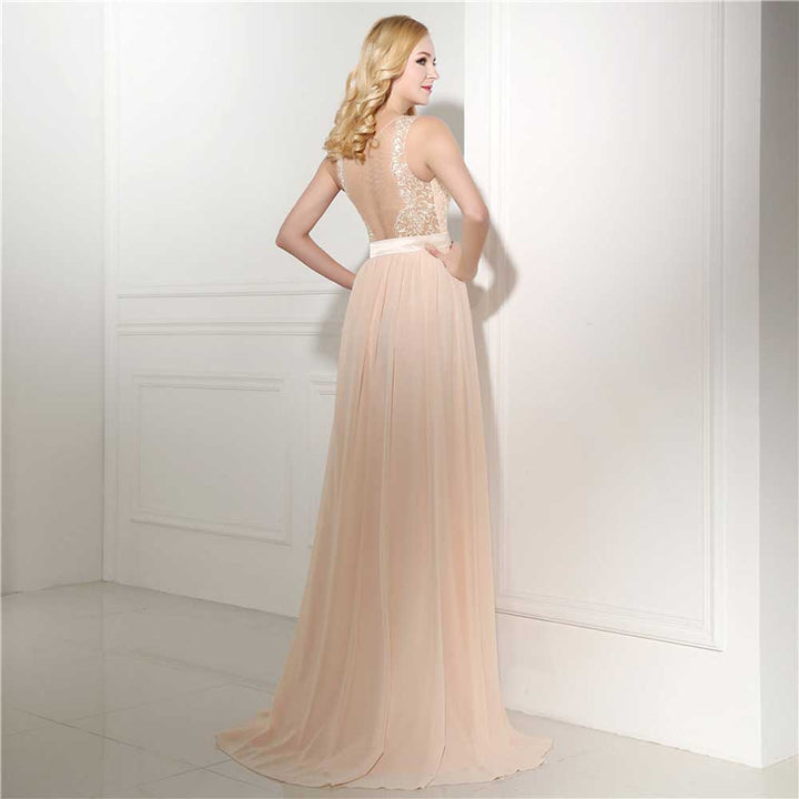 Champagne Maxi Lace Chiffon Bridesmaid Dress EN502