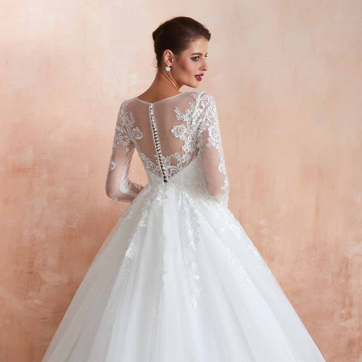 Lace Ball Gown Wedding Dress with Long Sleeves EN3410