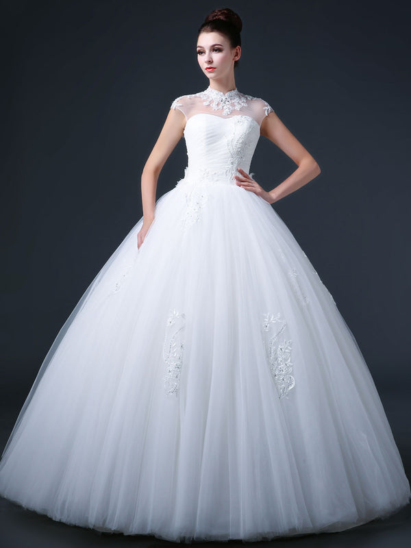Ball Gown Wedding Dress with Mandarin Collar and Keyhole Back CC3008