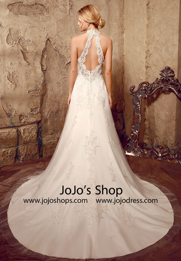 A-line Halter Style Lace Wedding Dress | HL1001