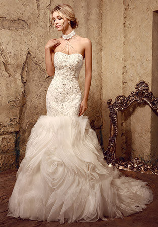 Jeweled Strapless Fit and Flare Wedding Dress | HL1004