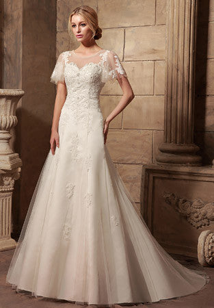 Vintage Style Modest Lace Wedding Dress with Butterfly Sleeves | HL101 JoJo Bridal Shop Vintage Style Modest Lace Wedding Dress with Butterfly Sleeves | HL101 JoJo Bridal Shop