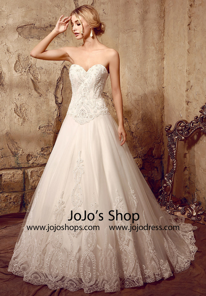 Timeless Strapless Lace Wedding Dress with Sweetheart Neckline | HL1014