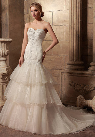 Strapless Fit and Flare Wedding Dress with Tiered Skirt | HL1015