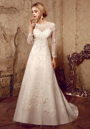 Vintage Style Lace Long Sleeves Wedding Dress with Keyhole Back | HL10 JoJo Bridal Shop Vintage Style Lace Long Sleeves Wedding Dress with Keyhole Back | HL10 JoJo Bridal Shop