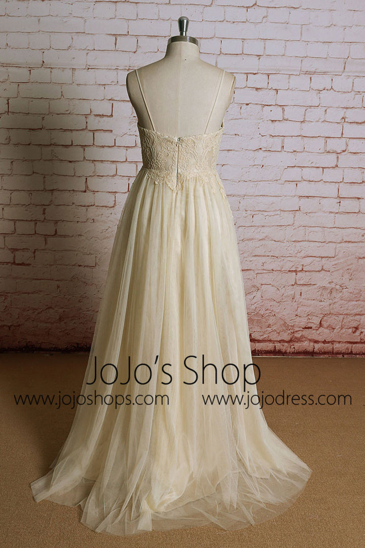 Champagne  Maternity Destination Wedding Dress Empire Waist Lace Wedding Dress | EE3003