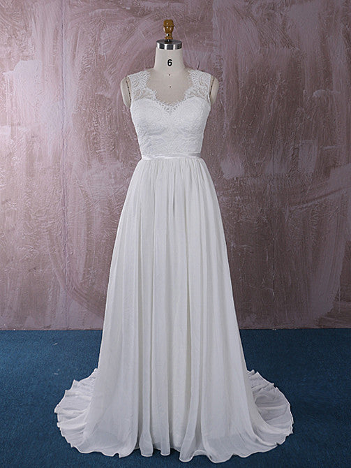 Grecian Chiffon Wedding Dress with French Chantilly Lace | QT815011 JoJo Bridal Shop Grecian Chiffon Wedding Dress with French Chantilly Lace | QT815011 JoJo Bridal Shop