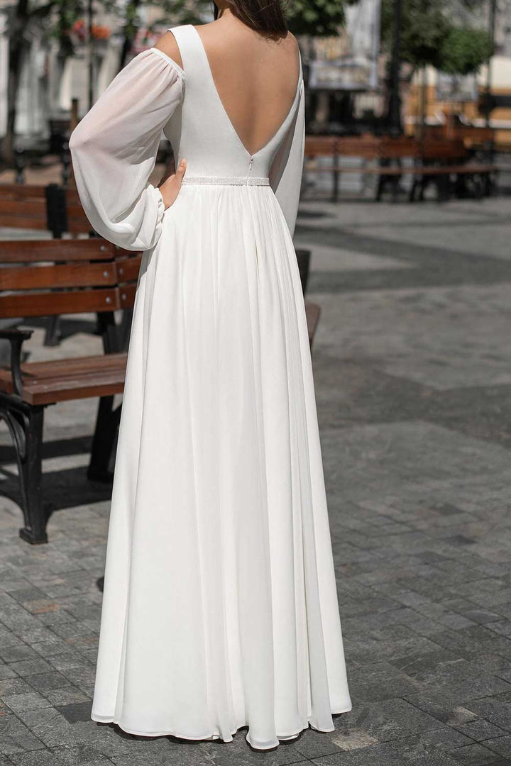 Long Maxi Chiffon Wedding Dress with Side Slit ET3039Long Maxi Chiffon Wedding Dress with Side Slit ET3039