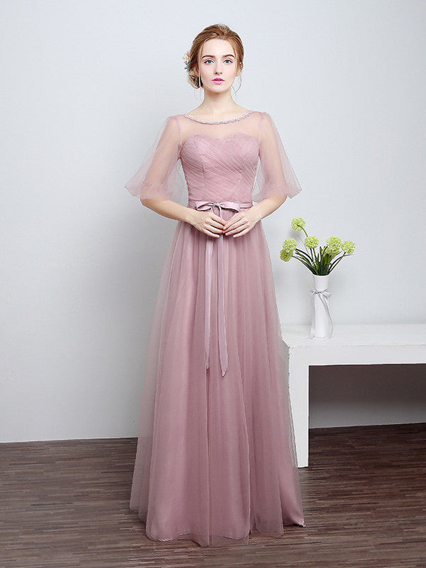 Soft Tulle Bridesmaid Dress with Sleeves - Main Image