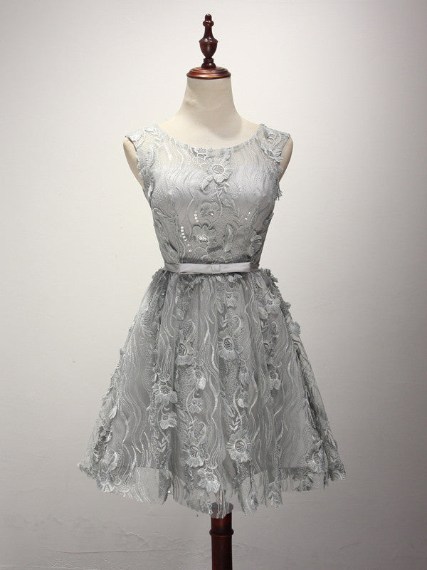 Gray Short Lace Bridesmaid Dress JoJo Bridal Shop Gray Short Lace Bridesmaid Dress JoJo Bridal Shop