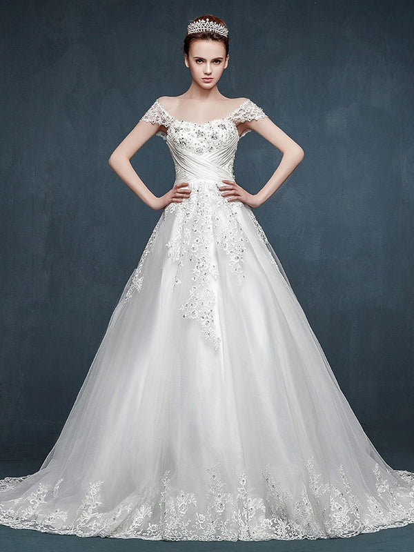 Fairy Tale Lace A-line Wedding Dress with Cap Sleeves
