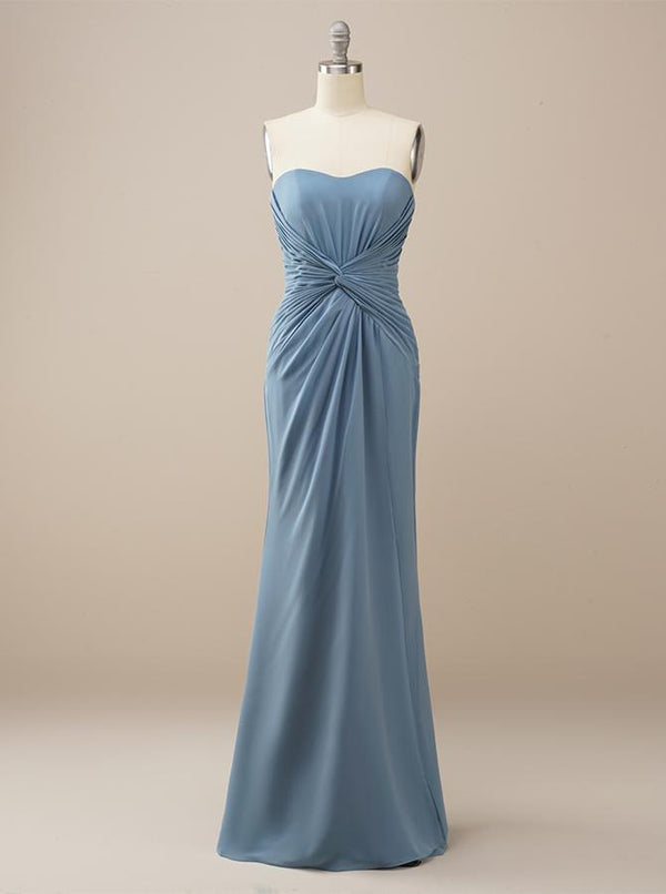 Long Strapless Blue Chiffon Bridesmaid Dress BM221