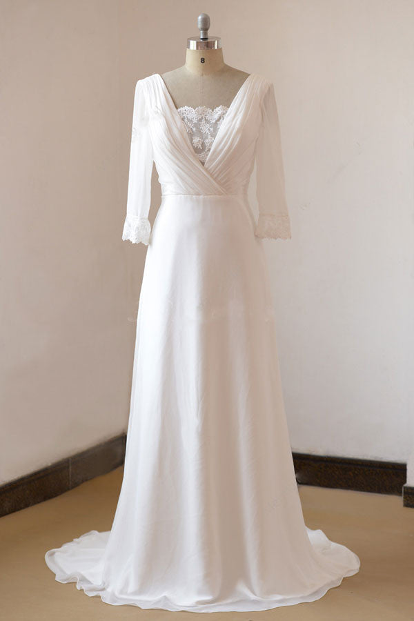 Vintage Boho Style Long Sleeves Chiffon Wedding Dress | EE3006