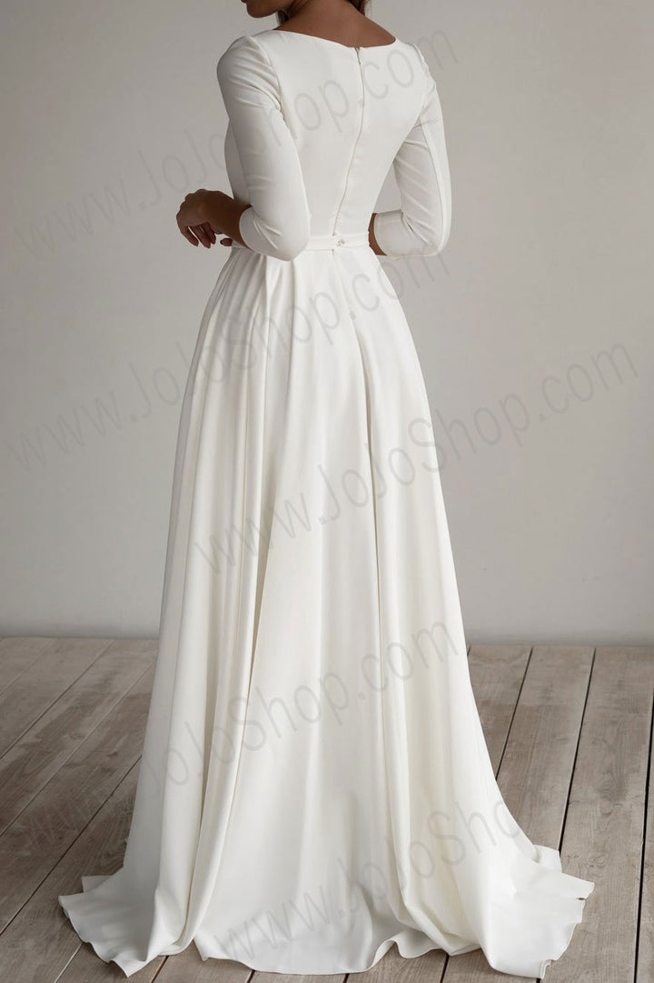 Simple Minimalist Crepe Chiffon Wedding Dress ET3001