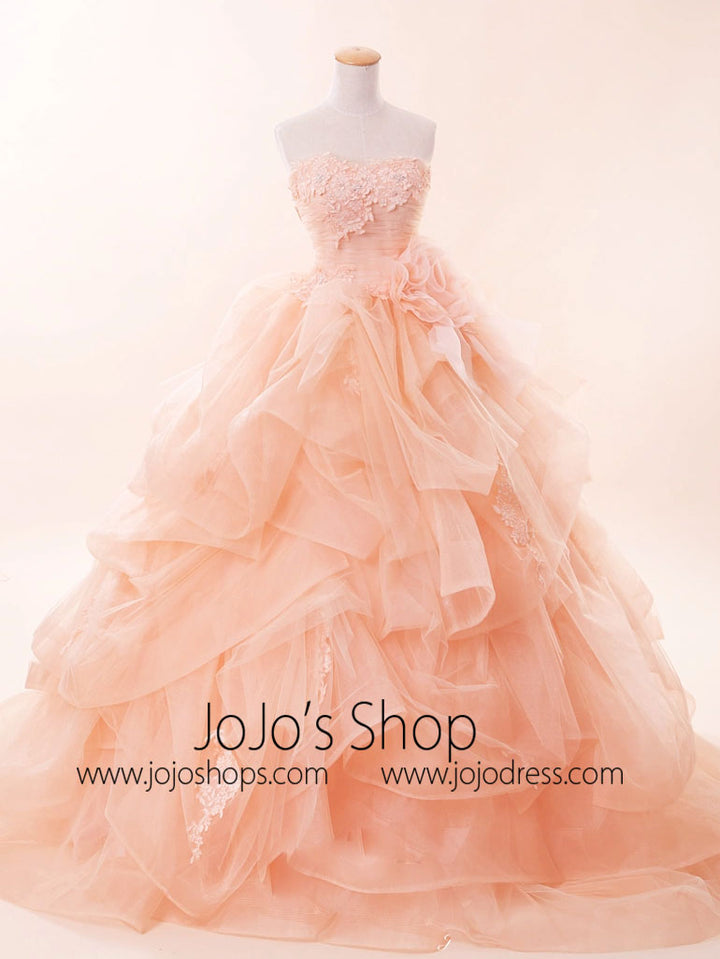 Peach Lace Ball Gown Wedding Dress G2021