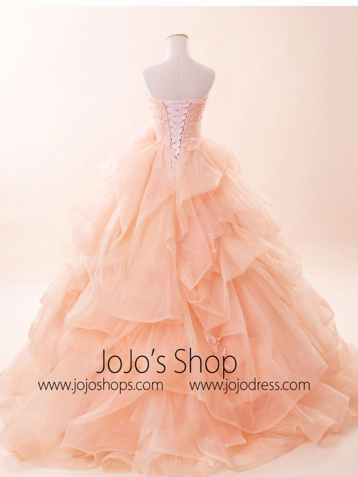 Peach Lace Ball Gown Wedding Dress G2021