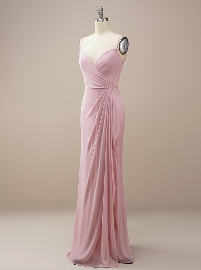 Pink Long Chiffon Bridesmaid Dress BM229