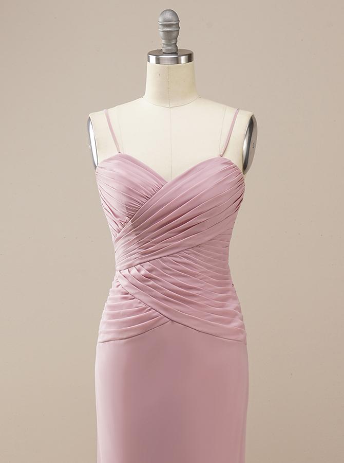Pink Chiffon Bridesmaid Dress with Straps BM226