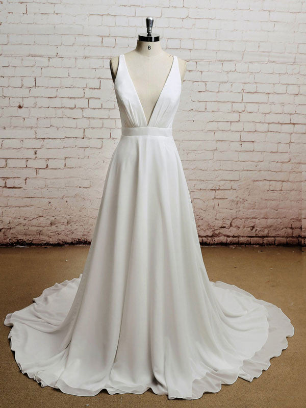 Boho Chiffon Wedding Dress with Plunging Neckline | EE3010 JoJo Bridal Shop Boho Chiffon Wedding Dress with Plunging Neckline | EE3010 JoJo Bridal Shop