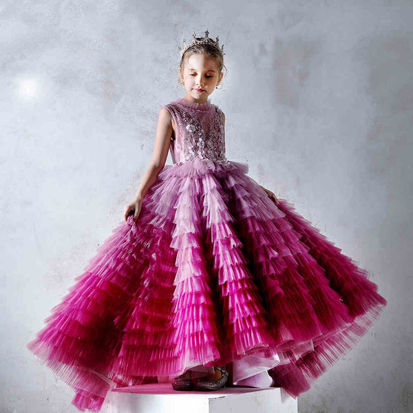 Beautiful Pink Ruffle Girls Recital, Birthday and Special Occasion Ball Gown CL2002