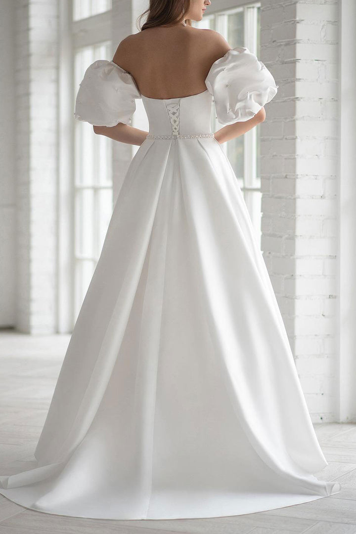 Strapless Satin Wedding Dress with Plunging Neckline ET3018