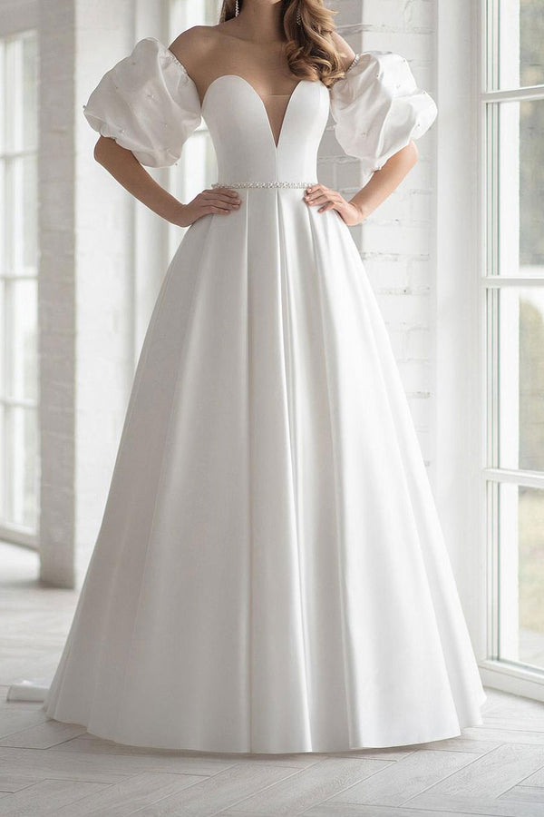 Strapless Satin Wedding Dress with Plunging Neckline ET3018