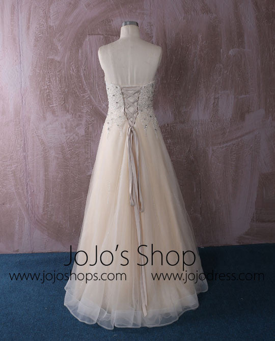 Strapless Slim A-line Champagne Wedding Dress Reception Dress | QT815009