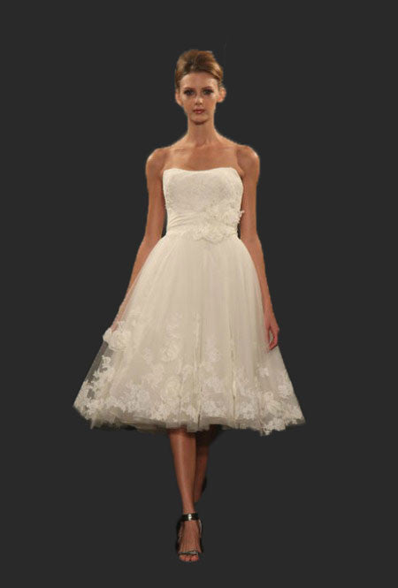 Short Strapless Knee Length Lace Wedding Dress JoJo Bridal Shop Short Strapless Knee Length Lace Wedding Dress JoJo Bridal Shop