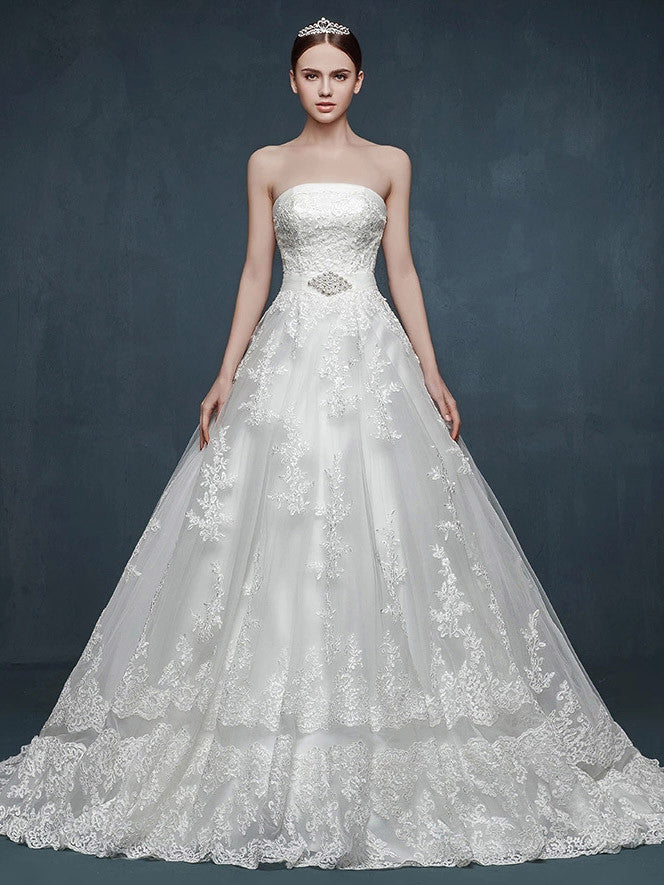 Strapless Lace Ball Gown Wedding Dress