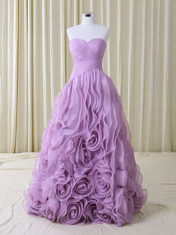 Strapless Purple Wedding Dress with Ruffles | RS5002