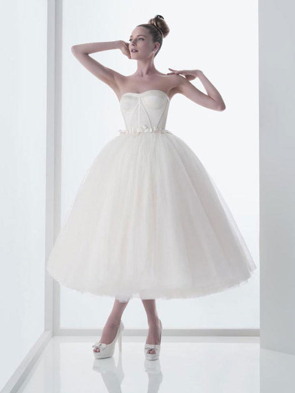 Strapless Tea Length Ballerina Style Wedding Dress