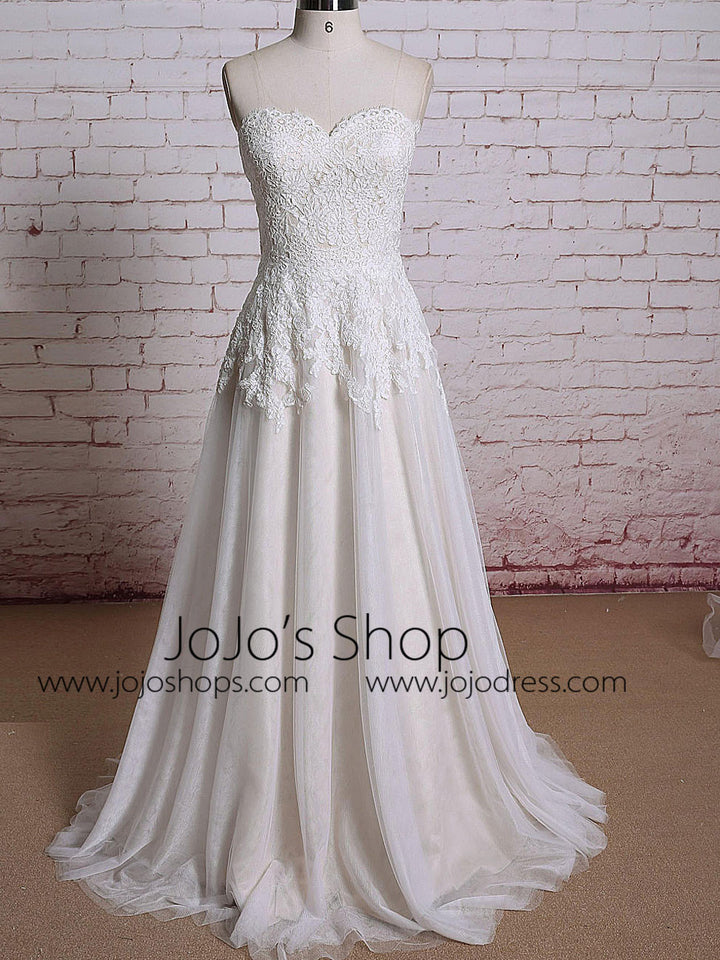 Vintage Strapless Lace Wedding Dress with Sweetheart Neckline | EE3011