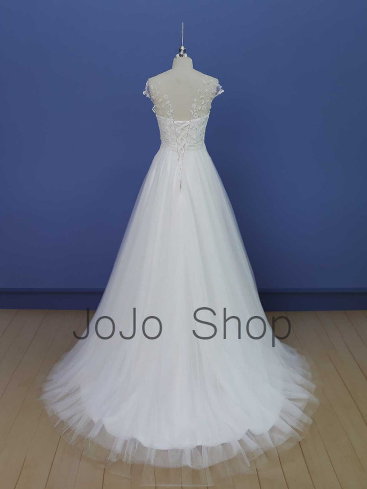 Boho A-line Wedding Dress with 3D Flower Accented Bodice RH1602