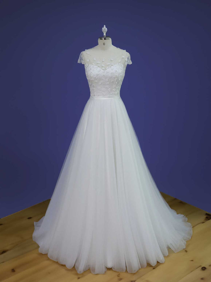 Boho A-line Wedding Dress with 3D Flower Accented Bodice RH1602