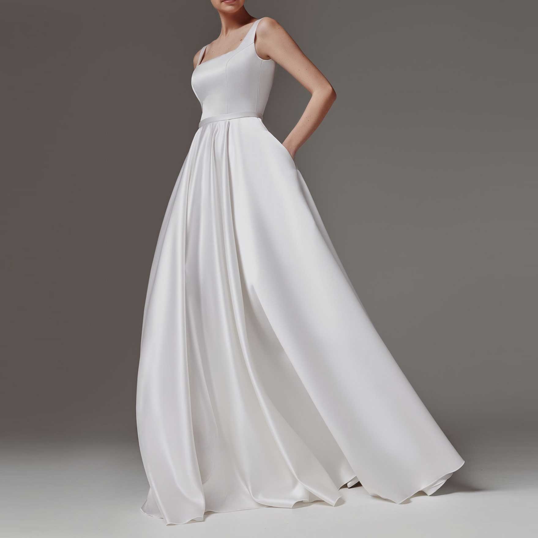 Simple Elegant Satin Wedding Dress With Square Neckline ET3073 – JoJo