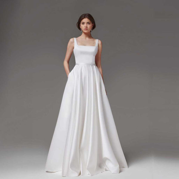 Simple Elegant Satin Wedding Dress With Square Neckline ET3073