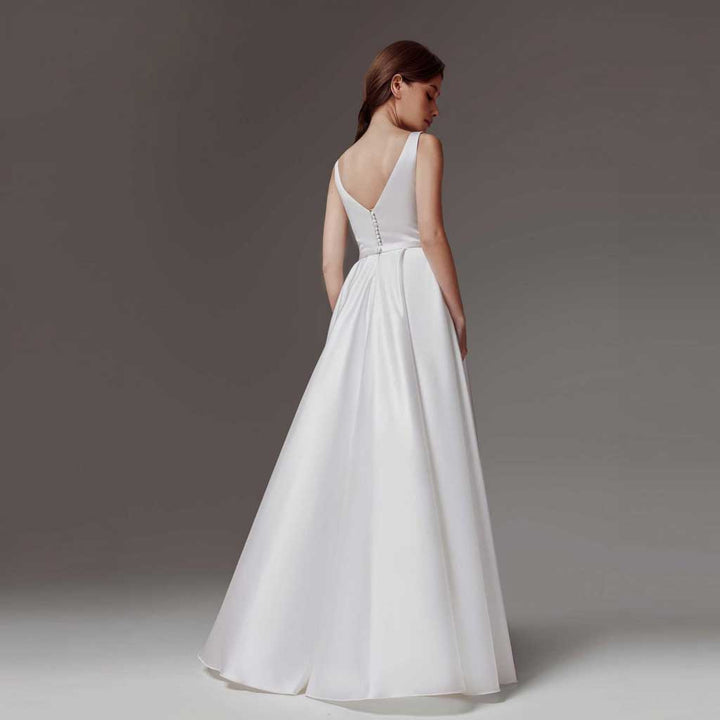 Simple Elegant Satin Wedding Dress With Square Neckline ET3073