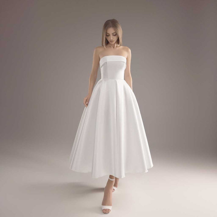 Strapless Ankle Length Short Reception Civil Wedding Dress ET3081 – JoJo Bridal Shop Strapless Ankle Length Short Reception Civil Wedding Dress ET3081 – JoJo Bridal Shop