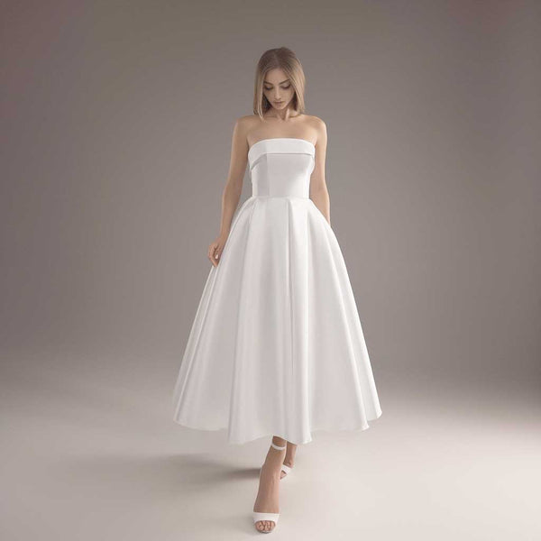 Strapless Ankle Length Short Reception Civil Wedding Dress ET3081