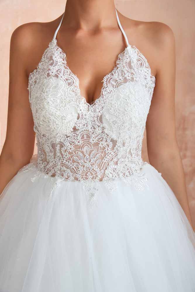 Boho Lace Ball Gown Wedding Dress with Lace Top EN3417