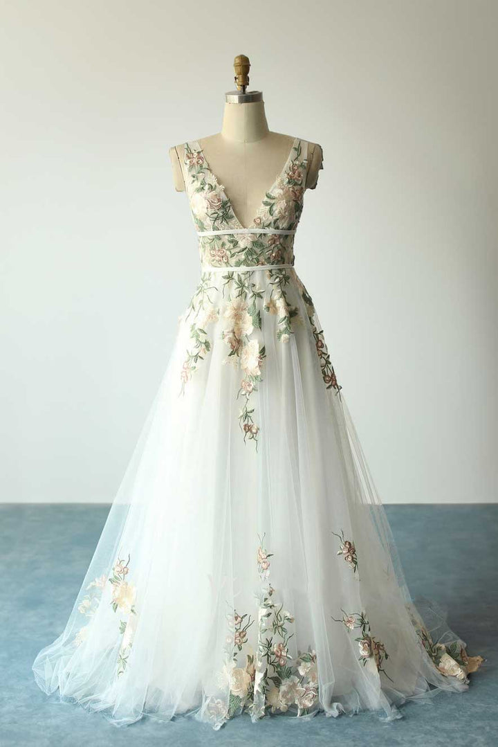 Boho Color Floral Lace Wedding Dress with Dual Waist Band ET3063 JoJo Bridal Shop Boho Color Floral Lace Wedding Dress with Dual Waist Band ET3063 JoJo Bridal Shop