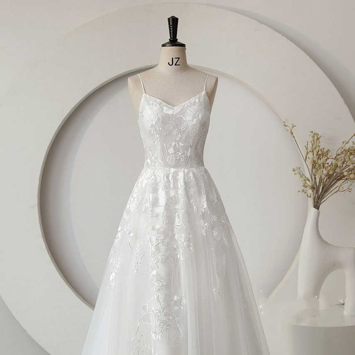 Boho Lace Wedding Dress with Soft Tulle Skirt ET3059