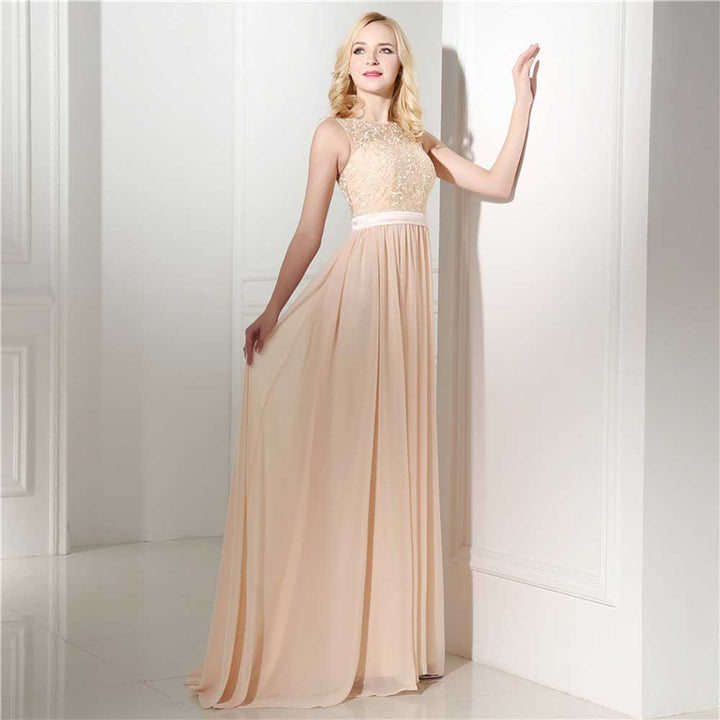 Champagne Maxi Lace Chiffon Bridesmaid Dress EN502