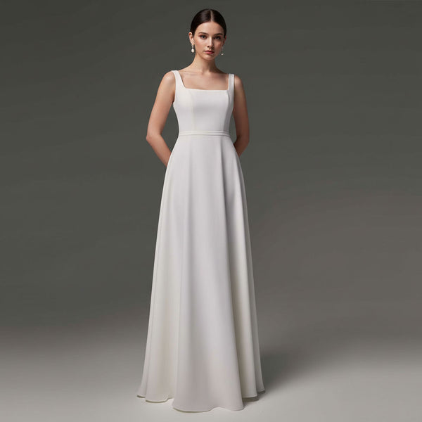 Simple Elegant Chiffon Wedding Dress with Square Neckline ET3074