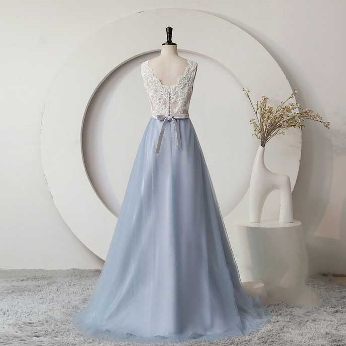 Dusty Blue Boho Lace Wedding Dress with Tulle Skirt ET3062 – JoJo Bridal Shop