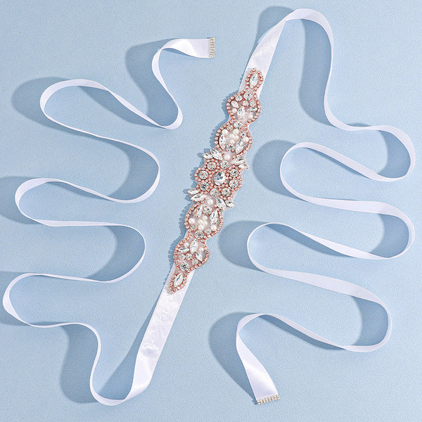 Gold Rhinestone and Pearl Jeweled Belt for Formal and Wedding Dresses SS2001
