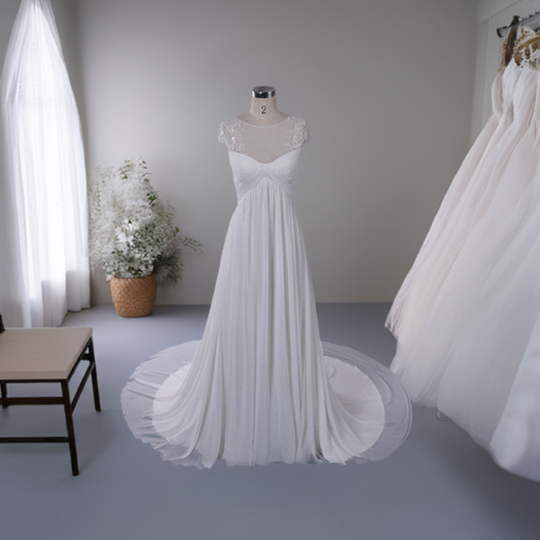 Chiffon Wedding Dress with Illusion Neckline | QT85137